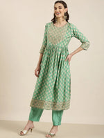 Women Green Floral Kurta Set-GW-3683-Green