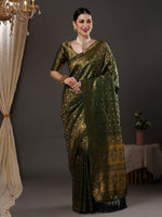 Saree Mall Women's  Blend Green Woven Design Designer Saree With Blouse Piece-14ALEKHA1401