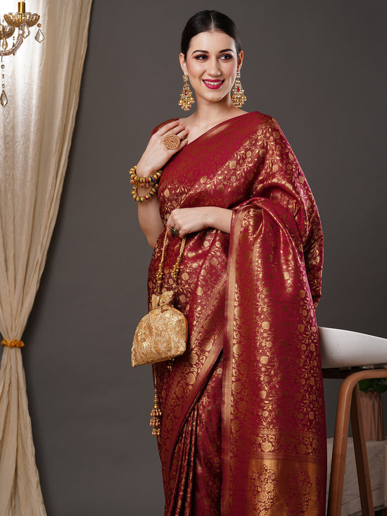 Saree Mall Women's  Blend Burgundy Woven Design Designer Saree With Blouse Piece-14ALEKHA1403