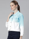 Women Blue Ombre Denim Jacket-AE-0003-Blue