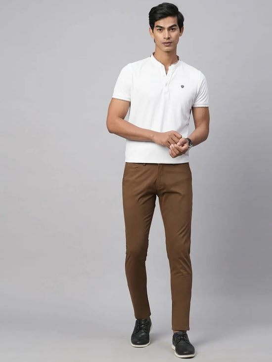 Genips Men's Slim Fit Cotton Stretch Casual Trouser Coffee Color