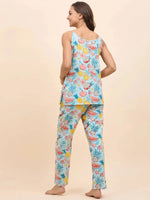 Kurta Pyjama with Kaftan Overlay Set in Blue and Pink Watermelon Print