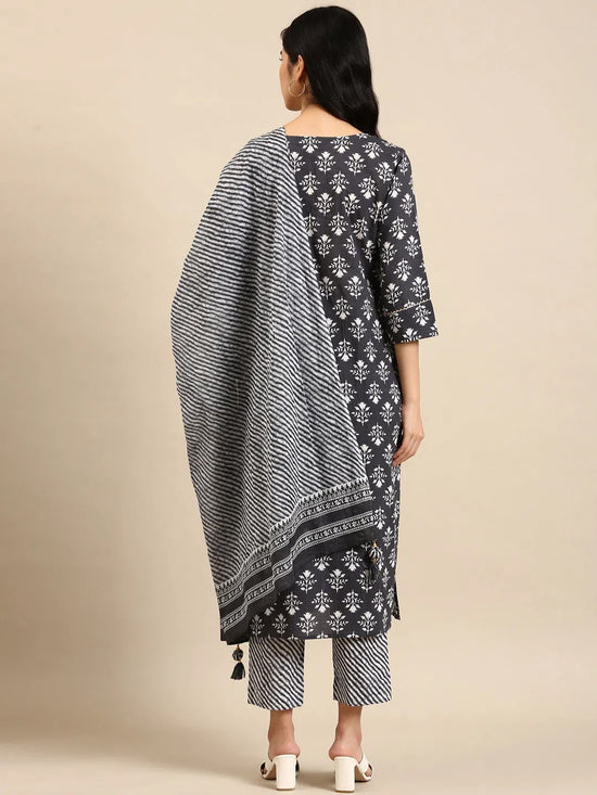 Women's Grey Floral Kurta Set-AT-211-KPD-Grey