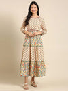 Women's Beige Printed Anarkali Kurta-BCSK-918-Beige