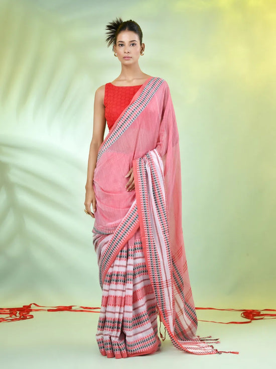 Rose Pink Cotton Soft Saree With Woven Nakshi Borders-MA62CT33660067