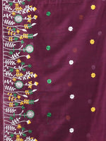 All Over Thread Floral Embroidery Burnt Burgundy Cotton Saree-MA62CT33610073