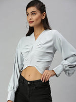 Women's Grey Solid Crop Top-AE-10310-Grey