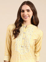 Women's Yellow Embroidered Straight Kurta-GW-3231-Yellow