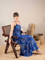 Women Royal Blue Floral Strappy Maxi Dress