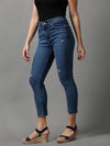 Women's Blue Solid Slim Fit Denim Jeans-GZ-5174-5-Blue