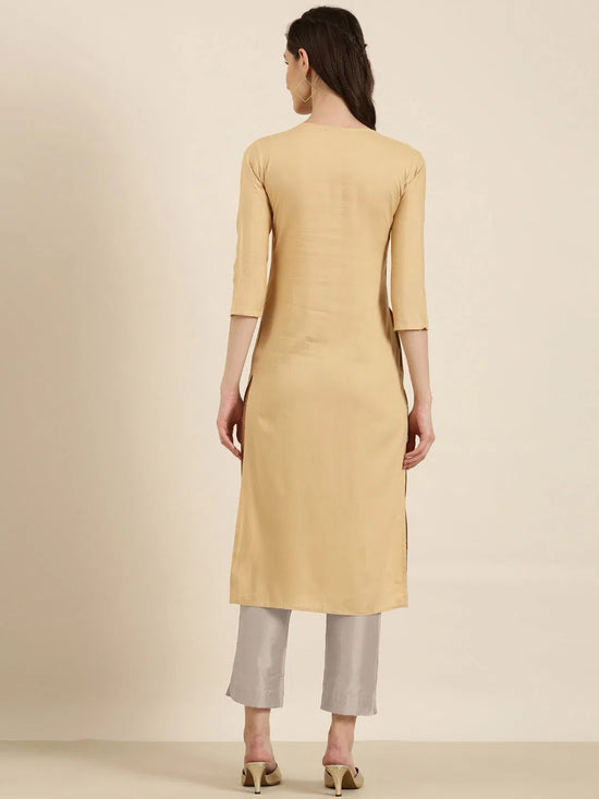 Women Beige Solid Straight Kurta-NJ-3740222-Beige