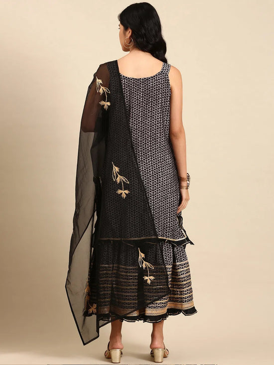 Women's Black Printed Kurta Set-FS-9808-Black