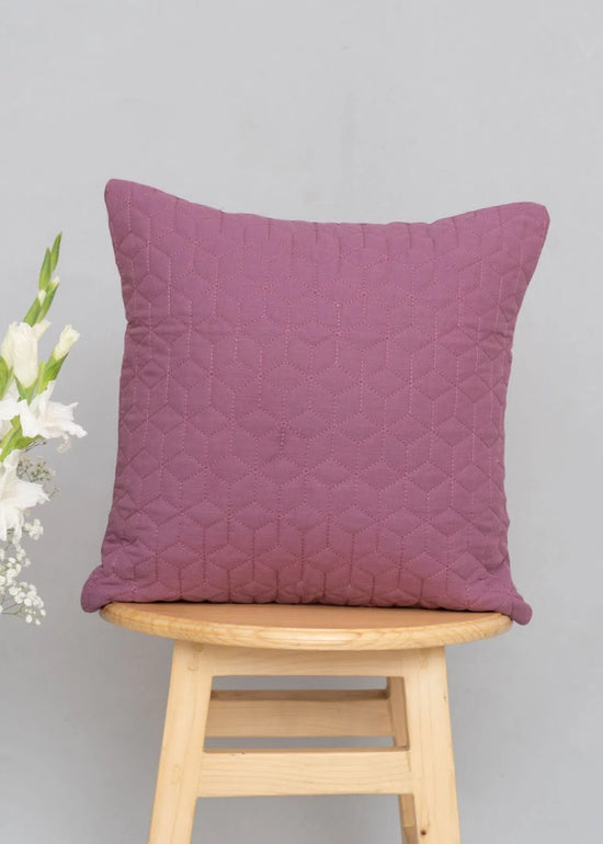 Quilted solid 100% cotton plain cushion cover for sofa - Grape-230454040