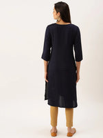 Women's Navy Blue Solid Straight Kurta-DF-1212-Navyblue