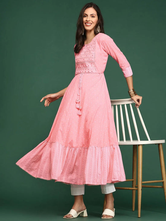 Women's Pink Printed Anarkali Kurta-AT-A-588-Pink