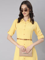 Women Yellow Solid Shirt Dress-DF-4752-Yellow