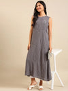 Women's Grey Striped A-Line Kurta-DW-8401-Grey