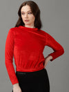 Women's Red Solid Pullover Sweatshirt-AE-10189-Red