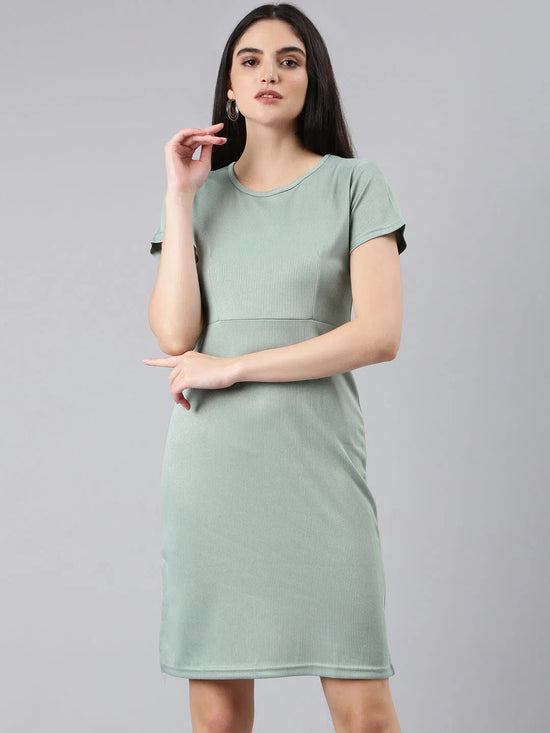 Women Sea Green Solid Bodycon Dress-AE-507-Seagreen