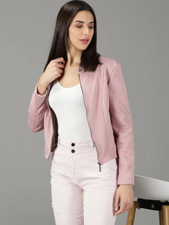 Women's Pink Solid Open Front Jacket-IM-067-Pink