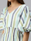 Women's Green Striped Top-AE-103004-Seagreenwhite