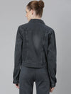 Women Grey Solid Denim Jacket-IM-10700-Grey