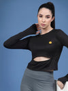 Rigo Solid Full Sleeves Round Neck Slim Fit Women Active Wear Crop Top-WTOP315-1439-L