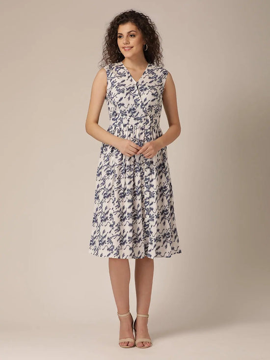 Assymetric Button Dress Off White and Blue