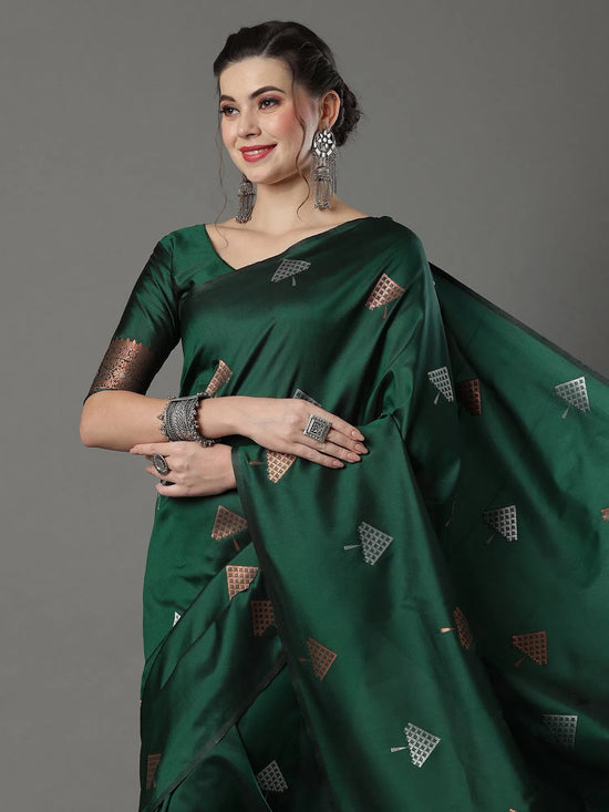 Saree Mall Women's  Blend Green Woven Design Designer Saree With Blouse Piece-15PAKHI1606