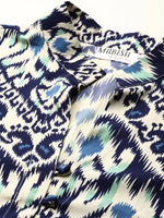 Box Pleat Shirt with flare plants in Blue Ikkat Print