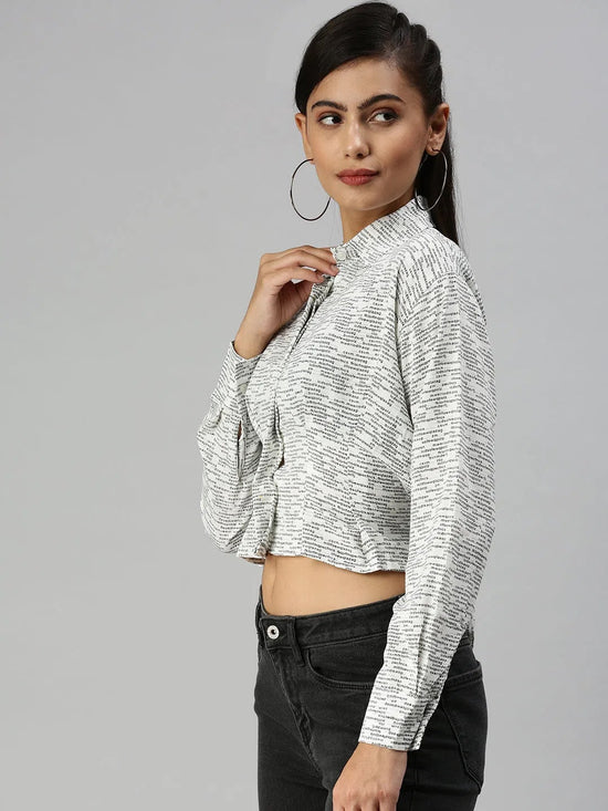 Women's White Printed Crop Top-AE-7041-Whiteblack