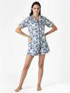 Shirt and Shorts Set in Blue and Off White Print