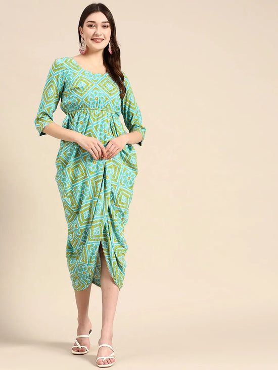 Overlap Midi Dress in Aqua Blue