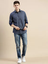 Men Navy Polka Dots Casual Shirt-DAITON-3440-Navyblue