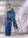 Sapphire Blue Cotton Saree With Check Designs-MA55CT06520144