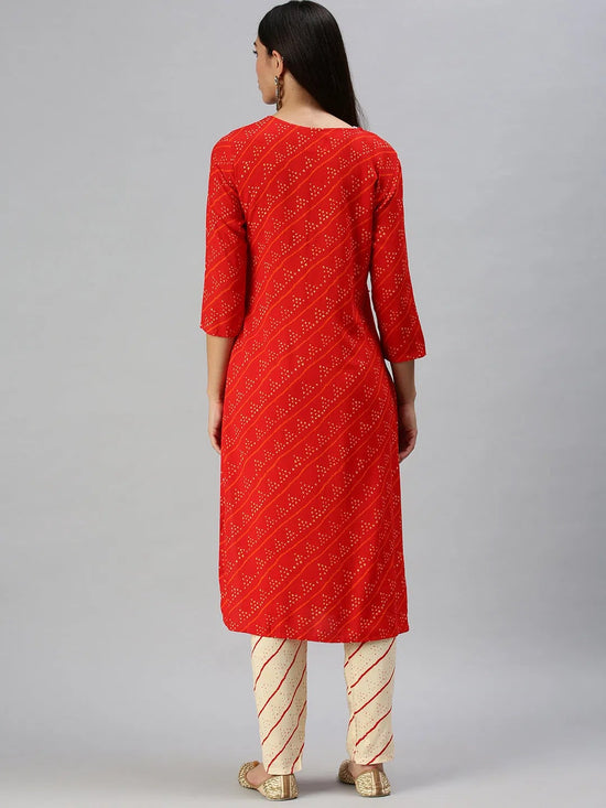 Women's Red Printed Kurta Sets-FS2235-Red