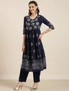 Women Navy Blue Floral Kurta Set-GW-3555-Navyblue