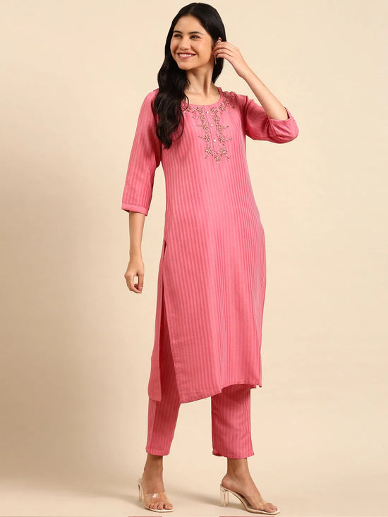 Women's Pink Solid Kurta Set-SKC-880-Pink