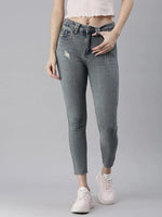 Women's Blue Solid Slim Fit Denim Jeans-GZ-5084-Blue