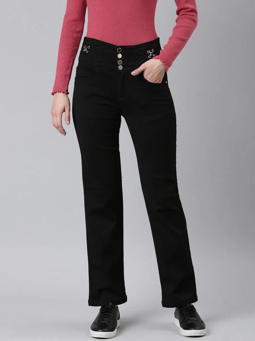 Women Black Solid Straight Fit Denim Jeans-LT-SF-17122-Black