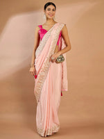 Saree Mall Women's Crepe Pink Embellished Designer Saree With Blouse Piece-SRENIK1555A