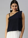 Women Navy Blue Solid Boxy Top-AE-10193-Navyblue