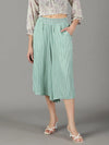 Women's Sea Green Striped Culottes-AE-10445-Seagreen