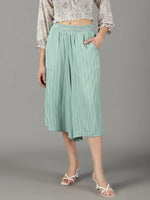 Women's Sea Green Striped Culottes-AE-10445-Seagreen