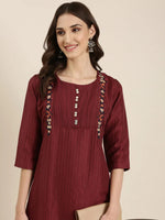 Women Magenta Striped Straight Kurta-DF-1576-Magenta