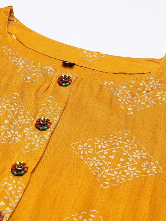 Women's Yellow Printed Straight Kurta-GW-1507-Mustard