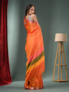 Orange Blended Silk Handwoven Saree With Temple Zari Border-MA50BSL01660148