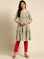 Women's Grey Printed Anarkali Kurta-AT-A-691-Grey