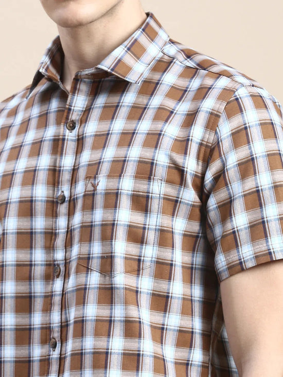 Men Khaki Checked Casual Shirt-ALMACHECKS-87-Khaki