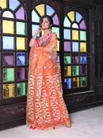 Orange Muslin Saree With Jamdani Designs-MA64MS401190023